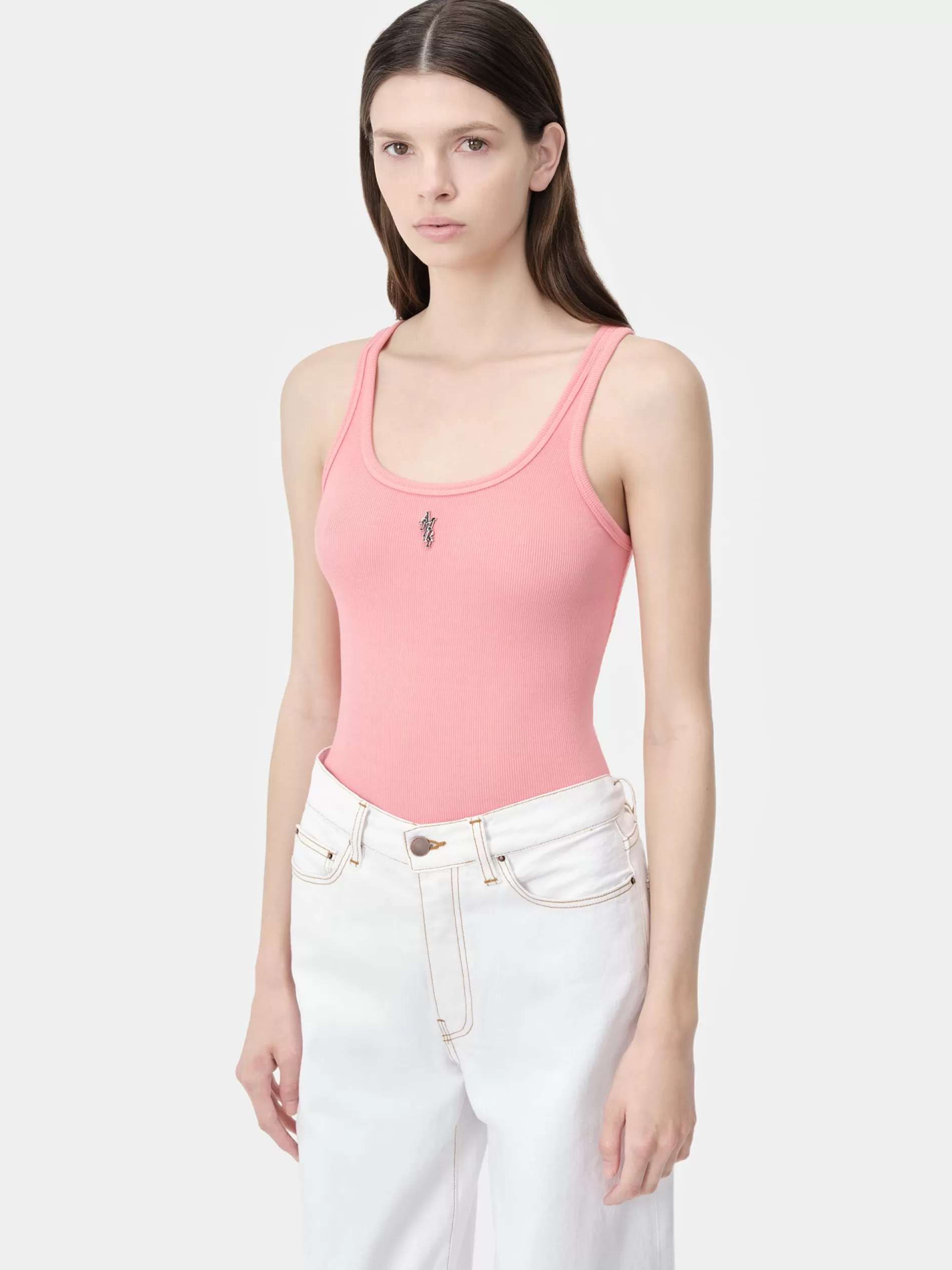 AMIRI Jersey | Tees>WOMEN'S STACKED RIBBED TANK Flamingo Pink