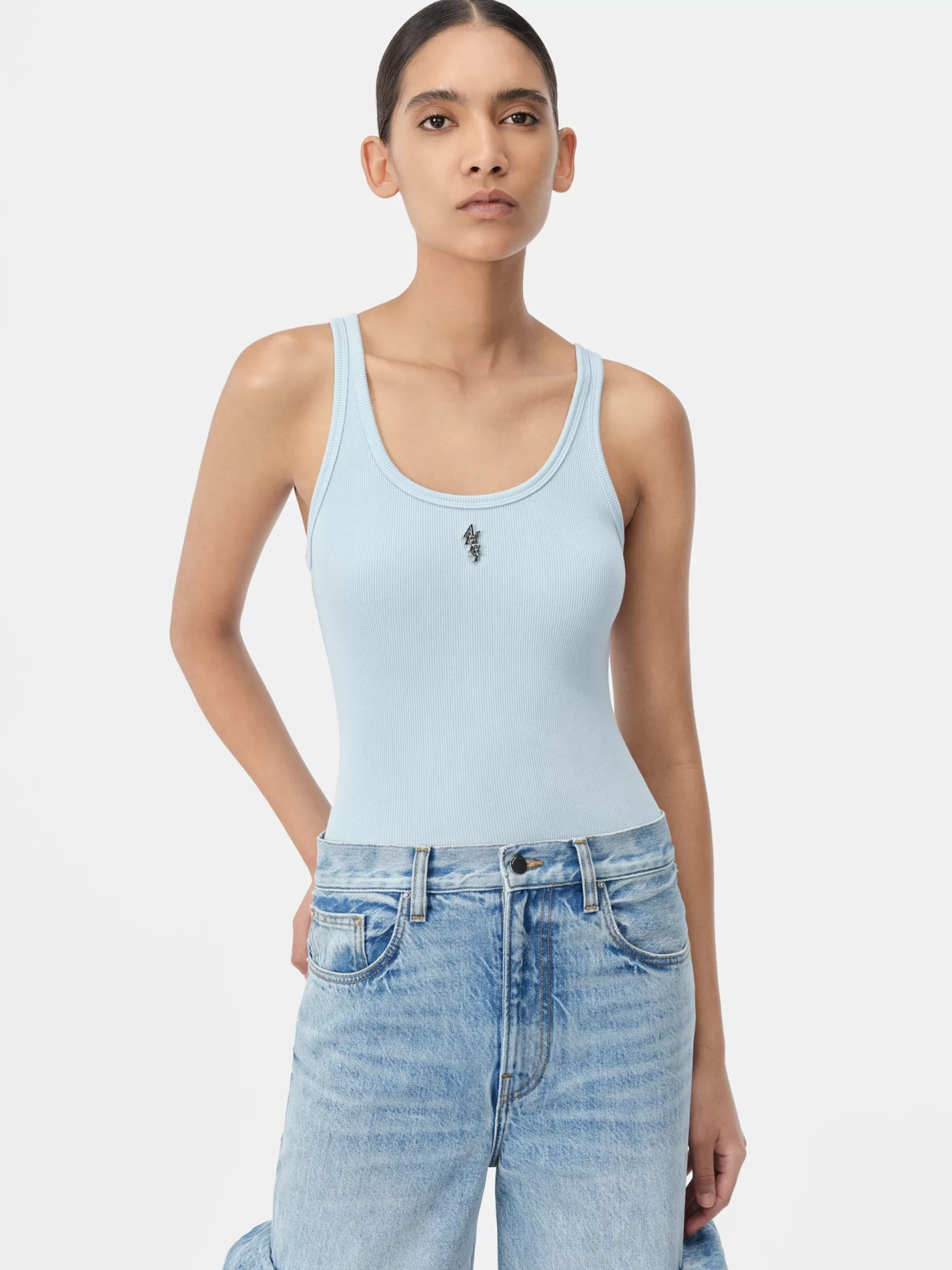 AMIRI Jersey | Tees>WOMEN'S STACKED RIBBED TANK Cerulean