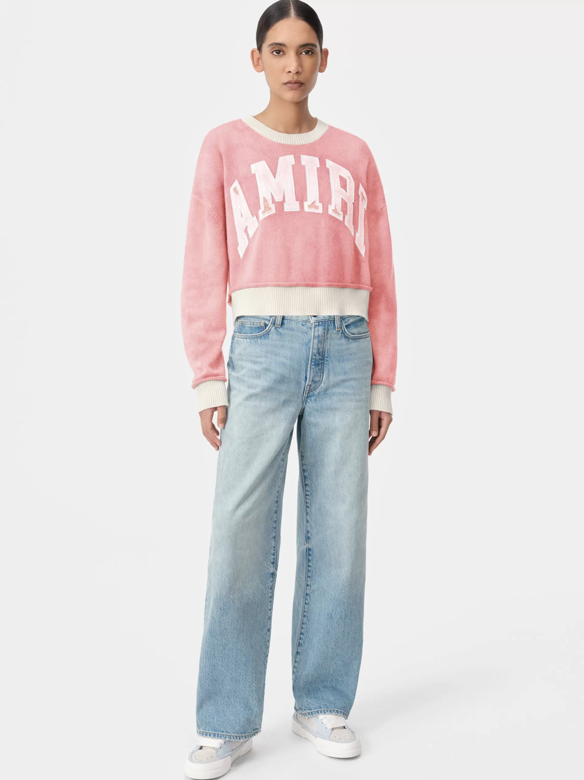 AMIRI Knitwear | Sweatshirts>WOMEN'S VINTAGE CASHMERE CREW Flamingo Pink