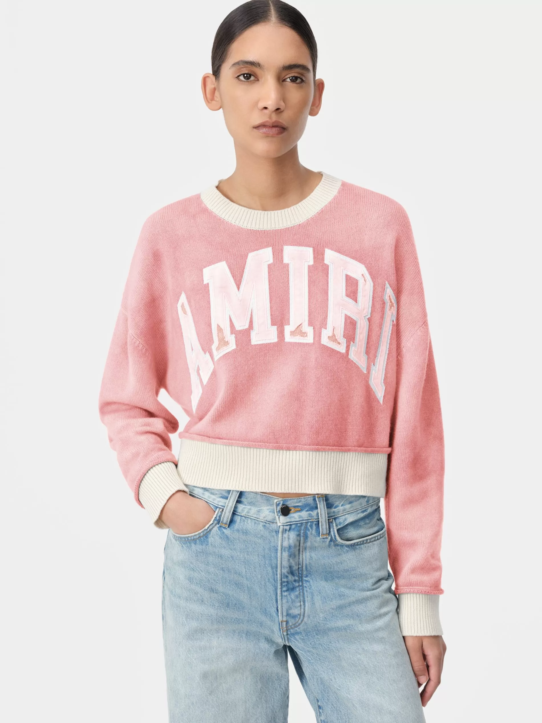 AMIRI Knitwear | Sweatshirts>WOMEN'S VINTAGE CASHMERE CREW Flamingo Pink