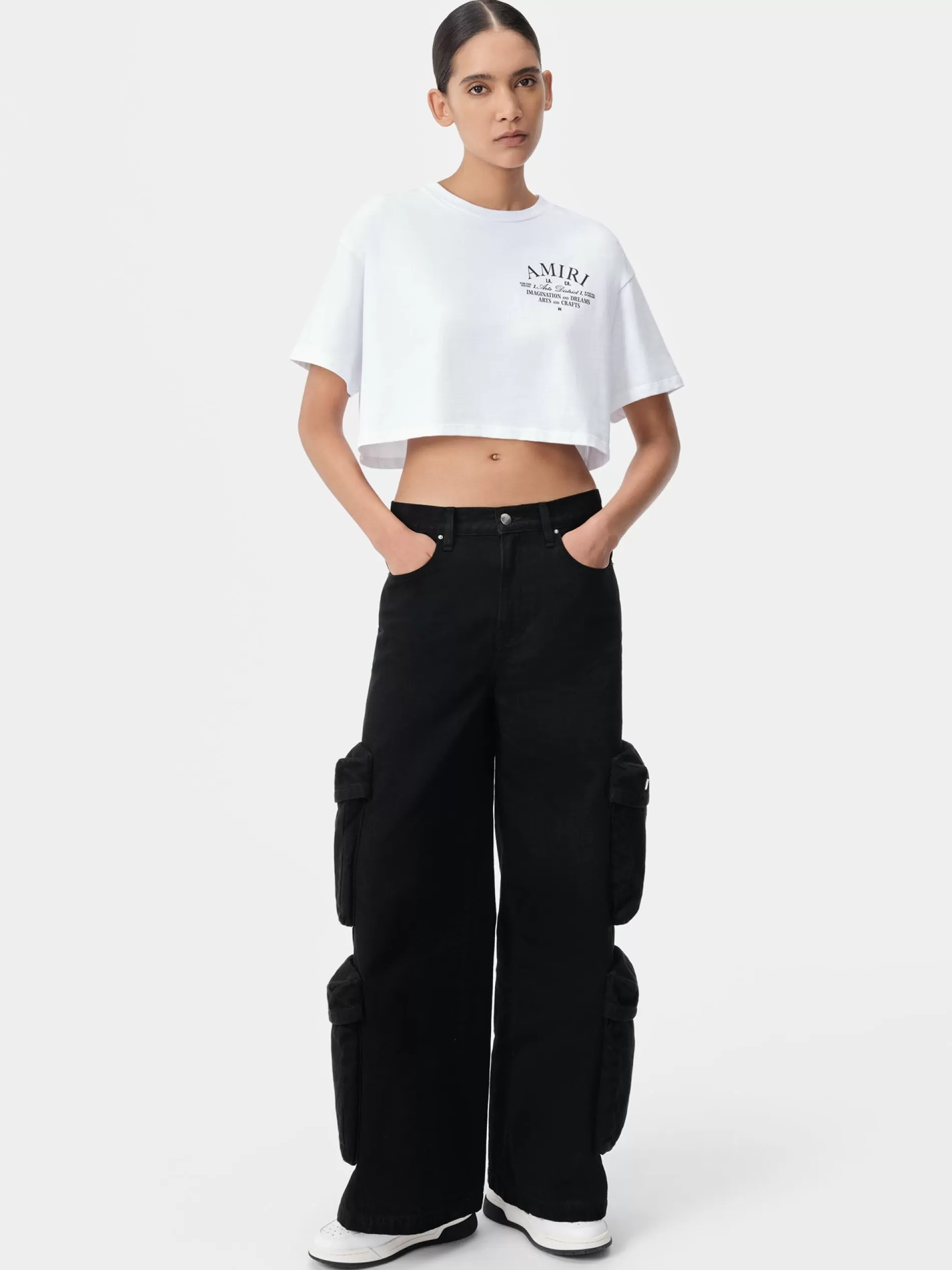 AMIRI Jersey | Tees>WOMEN'S ARTS DISTRICT CROPPED TEE White