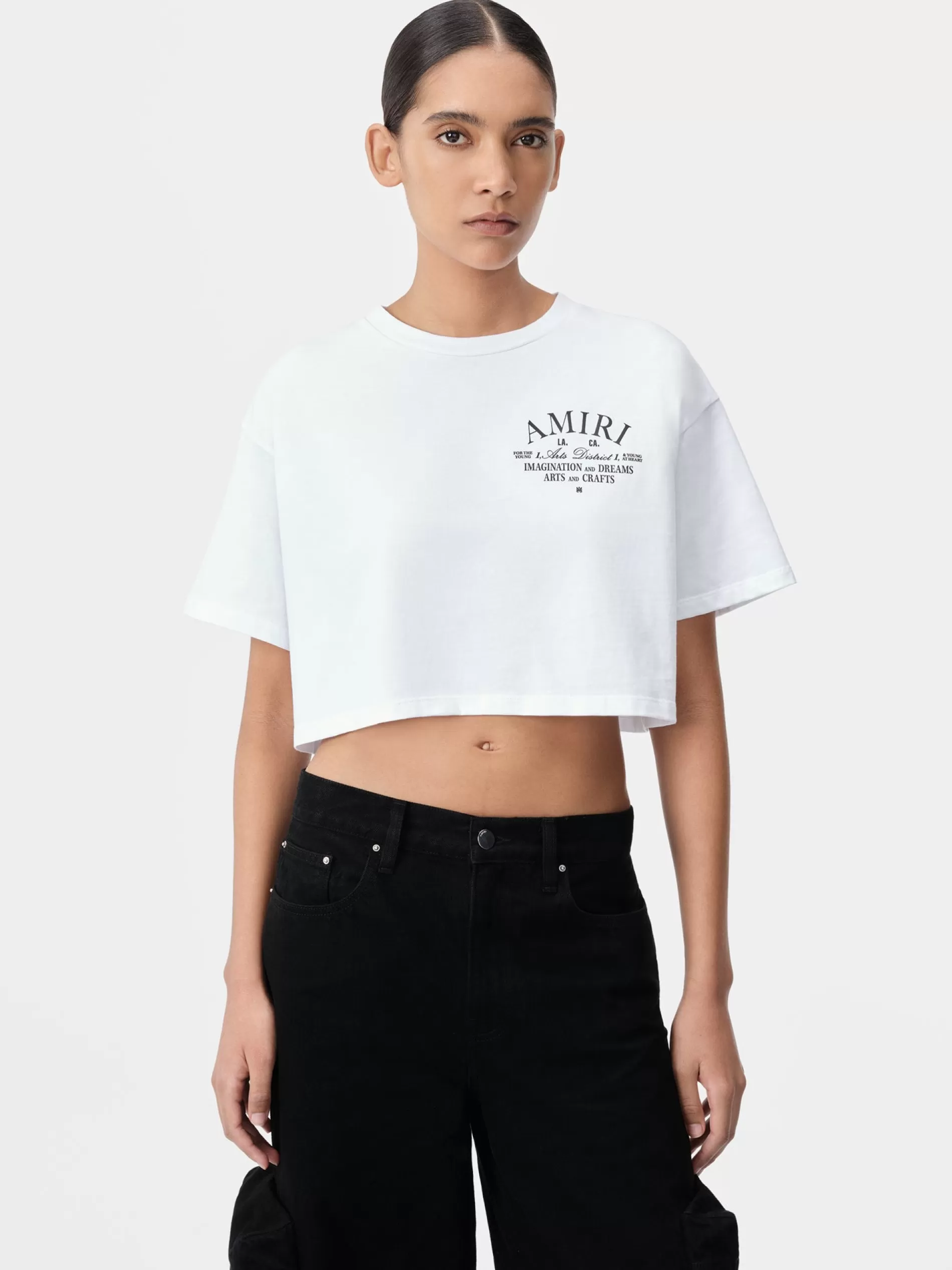 AMIRI Jersey | Tees>WOMEN'S ARTS DISTRICT CROPPED TEE White