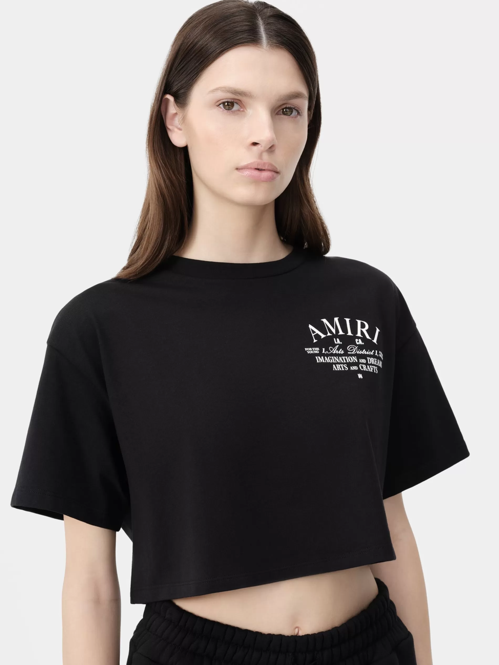 AMIRI Jersey | Tees>WOMEN'S ARTS DISTRICT CROPPED TEE BLACK