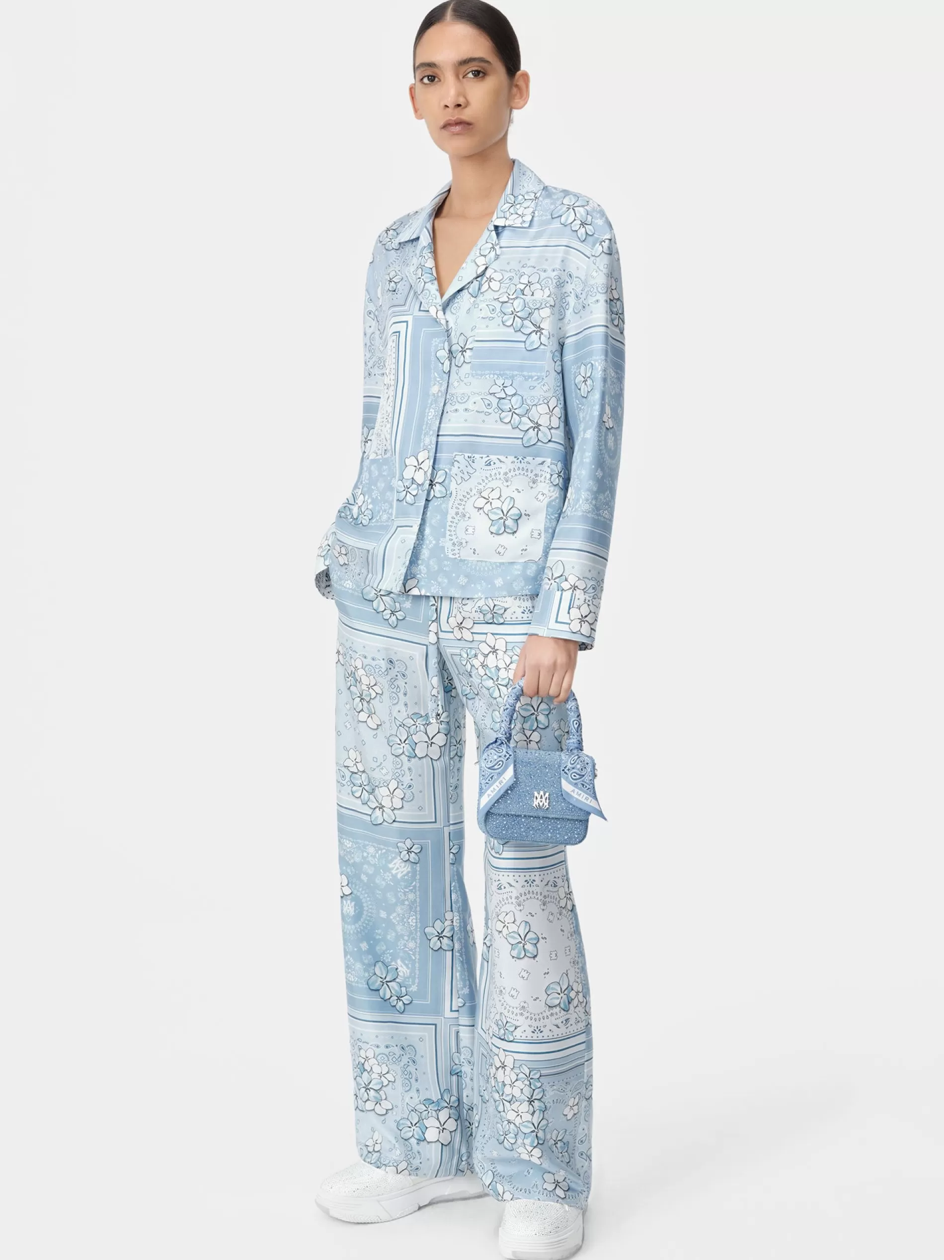 AMIRI Shirts>WOMEN'S BANDANA FLORAL PJ SHIRT Cerulean