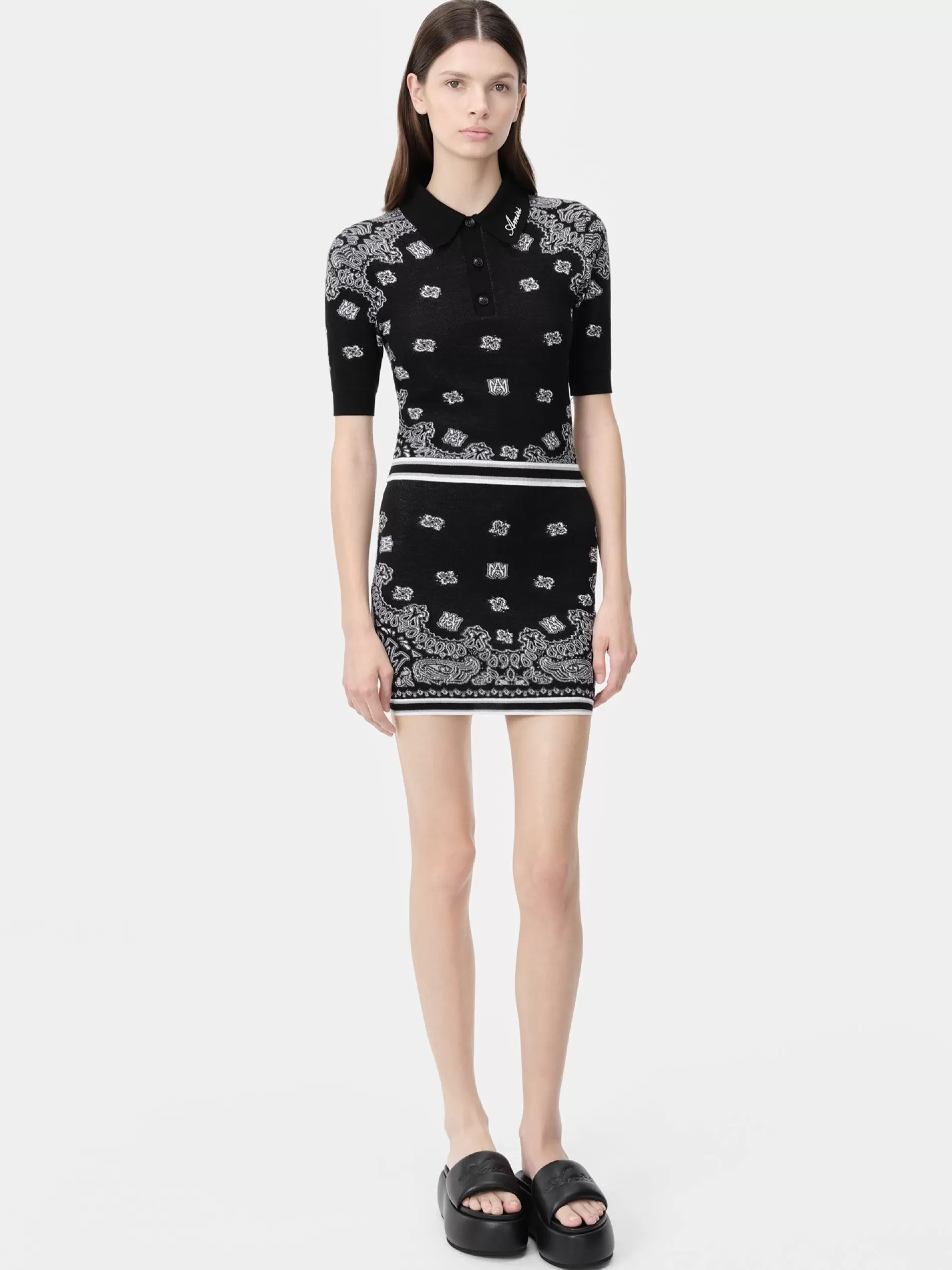 AMIRI Knitwear>WOMEN'S BANDANA MINI SKIRT BLACK