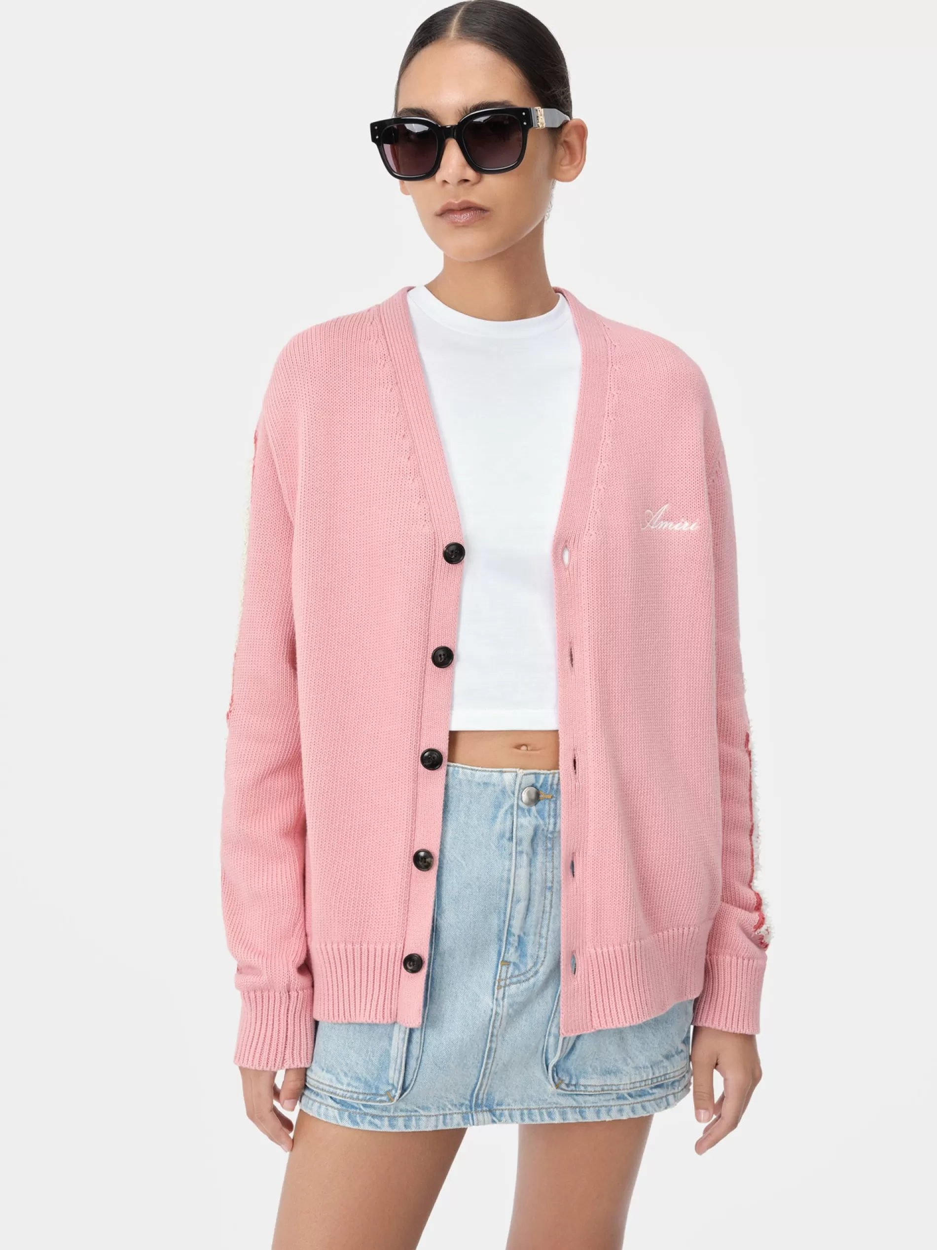 AMIRI Knitwear>WOMEN'S BONES CARDIGAN Flamingo Pink