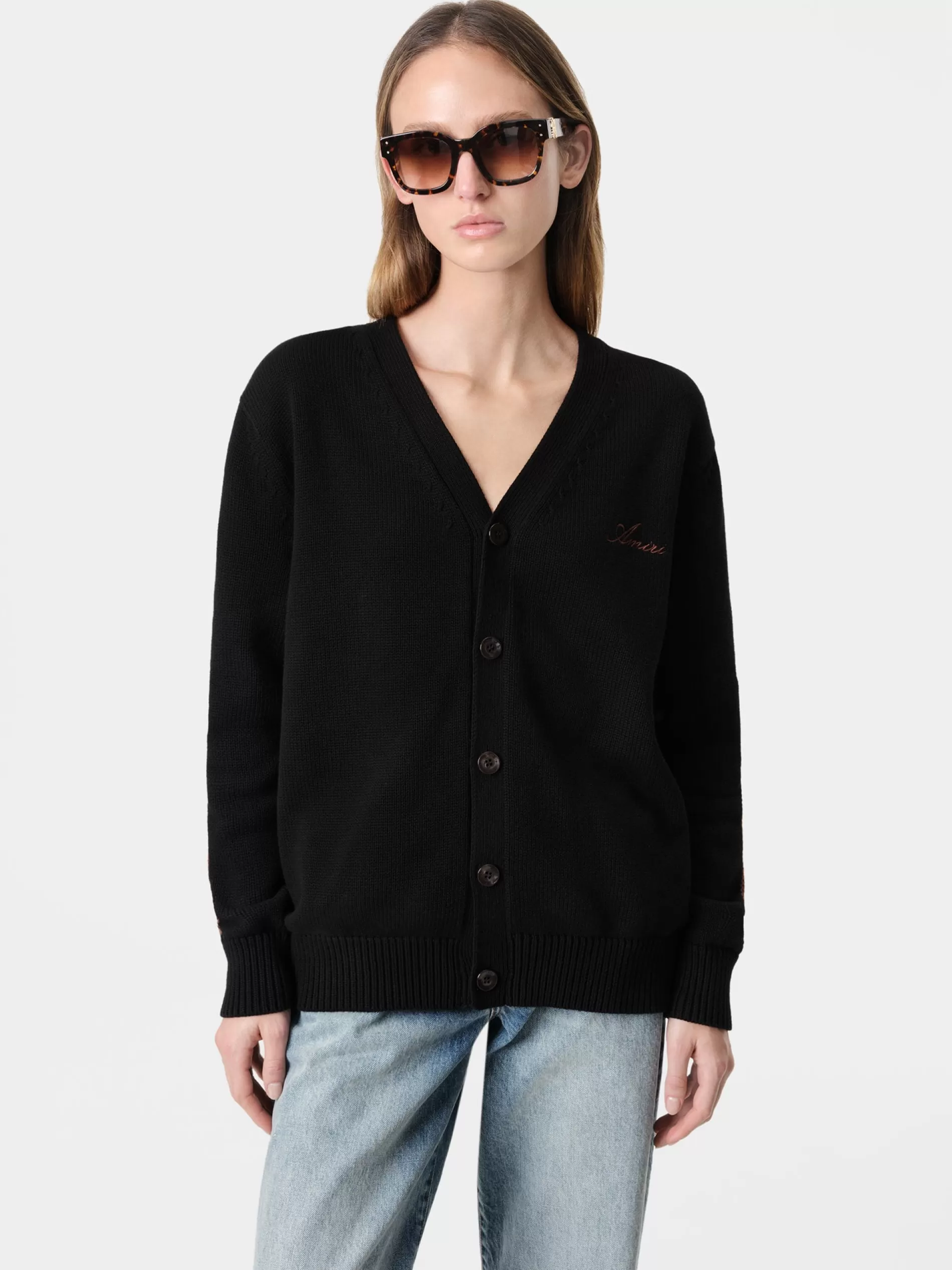 AMIRI Knitwear>WOMEN'S BONES CARDIGAN BLACK