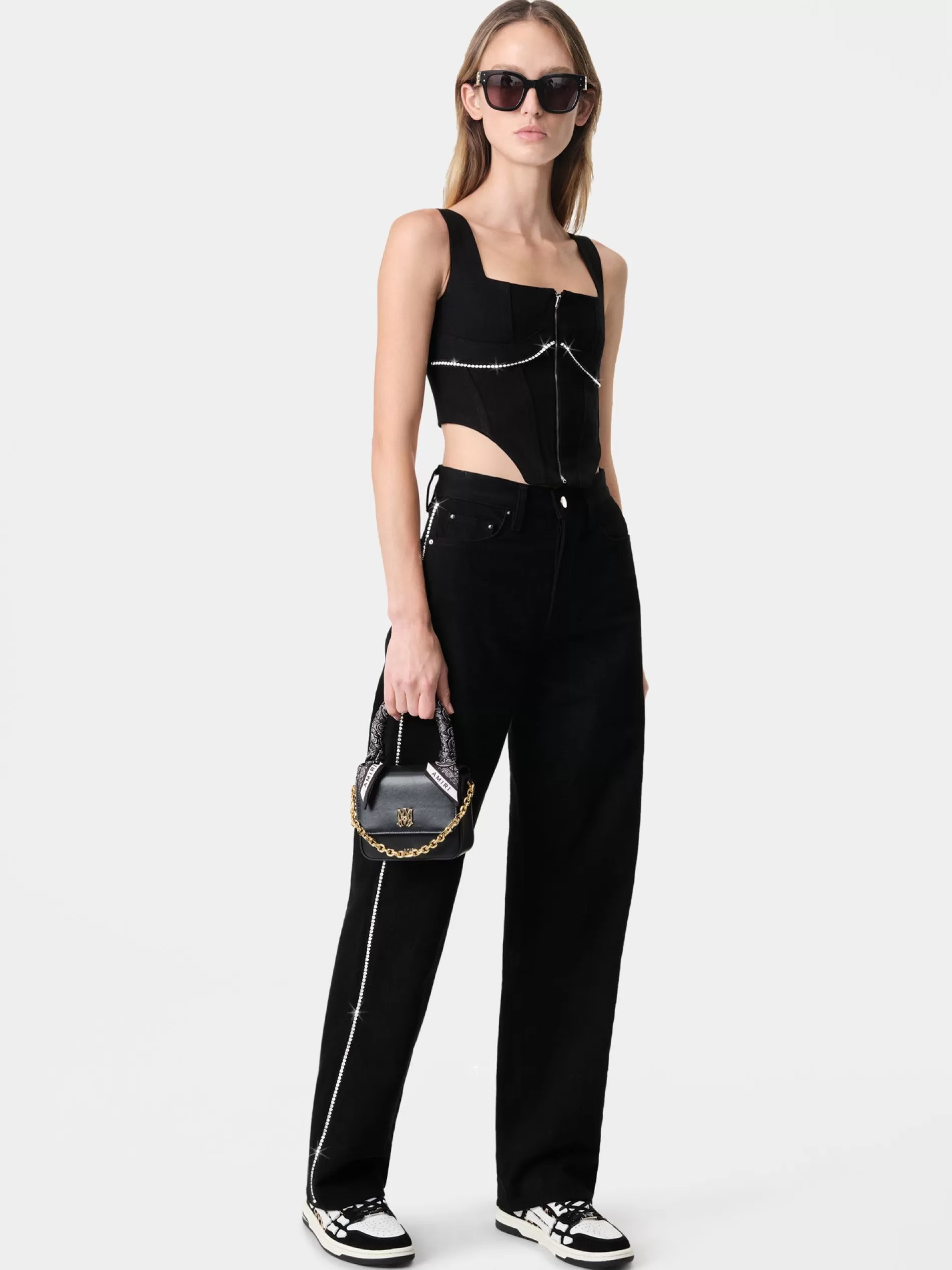 AMIRI Denim>WOMEN'S CRYSTAL TRIMMED CORSET TOP BLACK OD