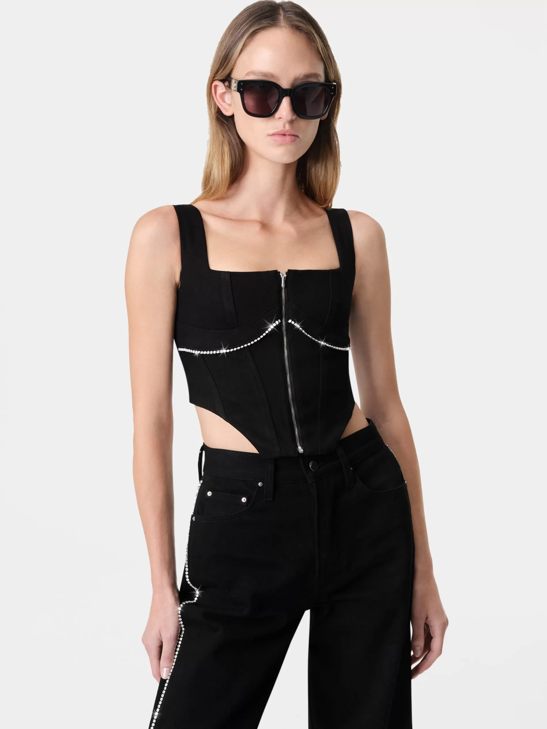 AMIRI Denim>WOMEN'S CRYSTAL TRIMMED CORSET TOP BLACK OD