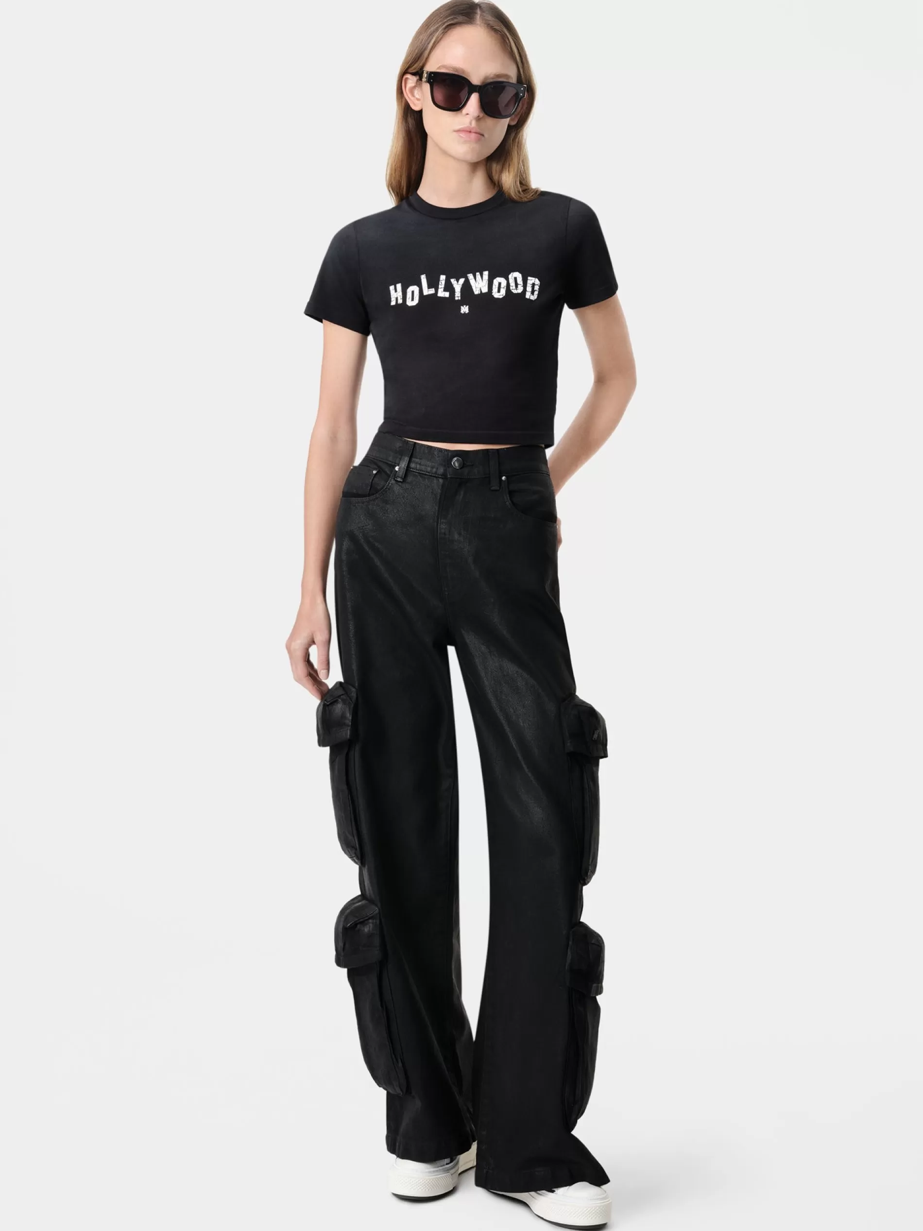 AMIRI Jersey | Tees>WOMEN'S HOLLYWOOD BABY TEE FADED BLACK