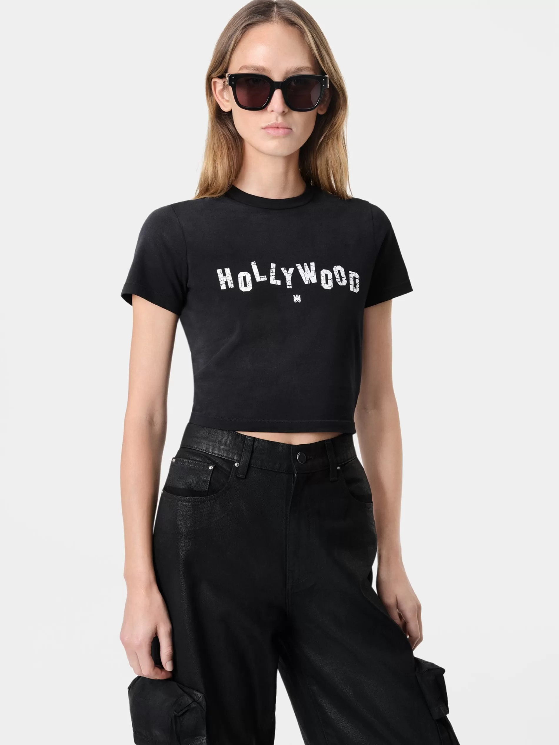 AMIRI Jersey | Tees>WOMEN'S HOLLYWOOD BABY TEE FADED BLACK