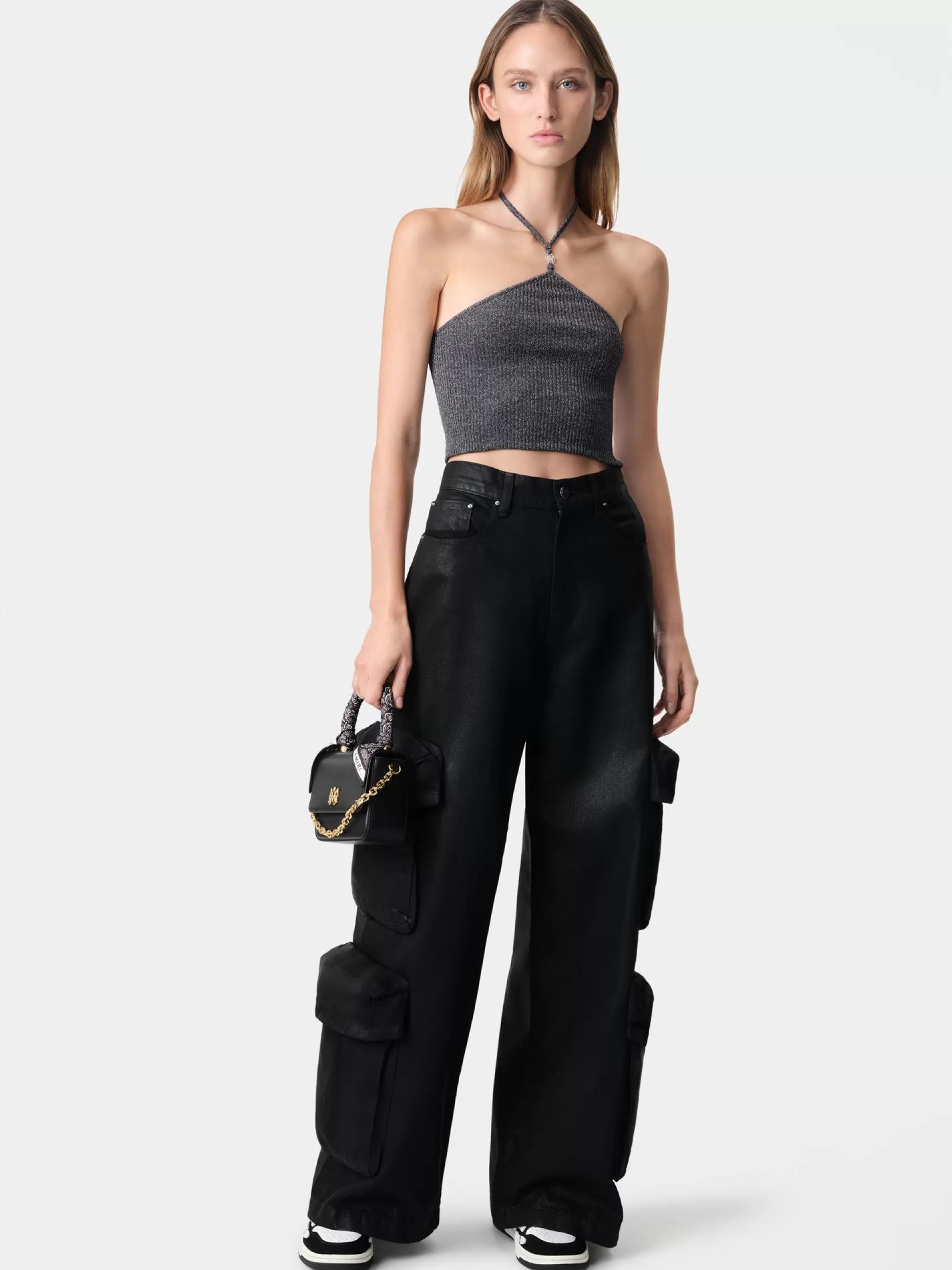 AMIRI Knitwear | Shirts>WOMEN'S LUREX HALTER TOP BLACK