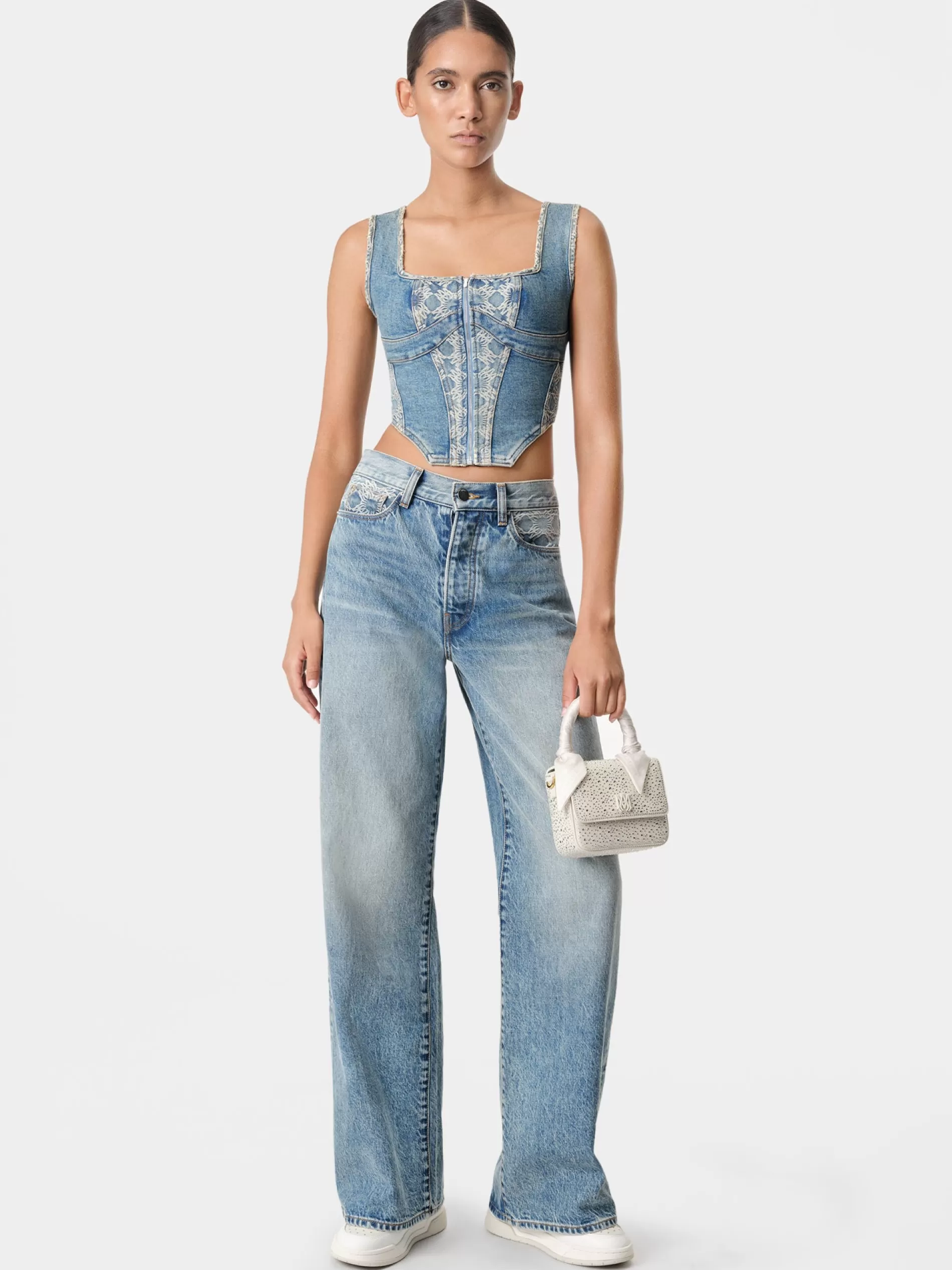 AMIRI Denim>WOMEN'S MA QUAD CORSET TOP CLASSIC MID INDIGO