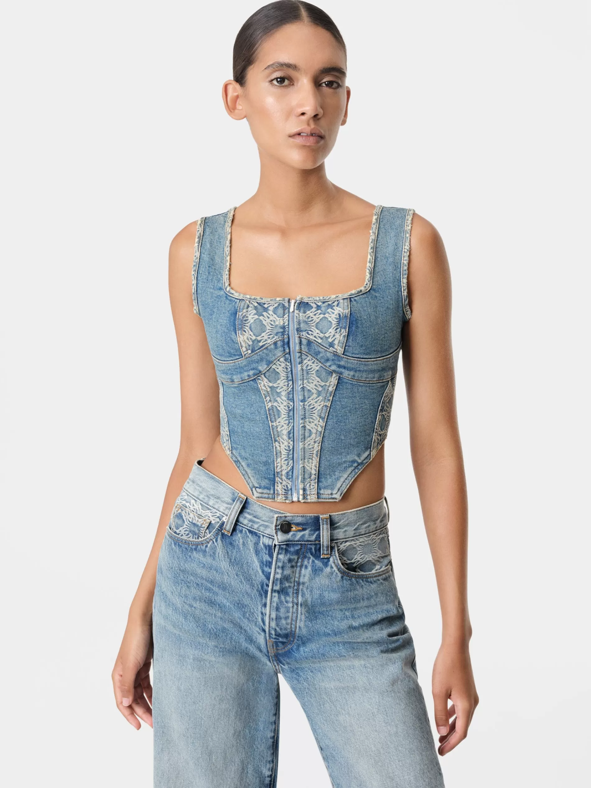 AMIRI Denim>WOMEN'S MA QUAD CORSET TOP CLASSIC MID INDIGO