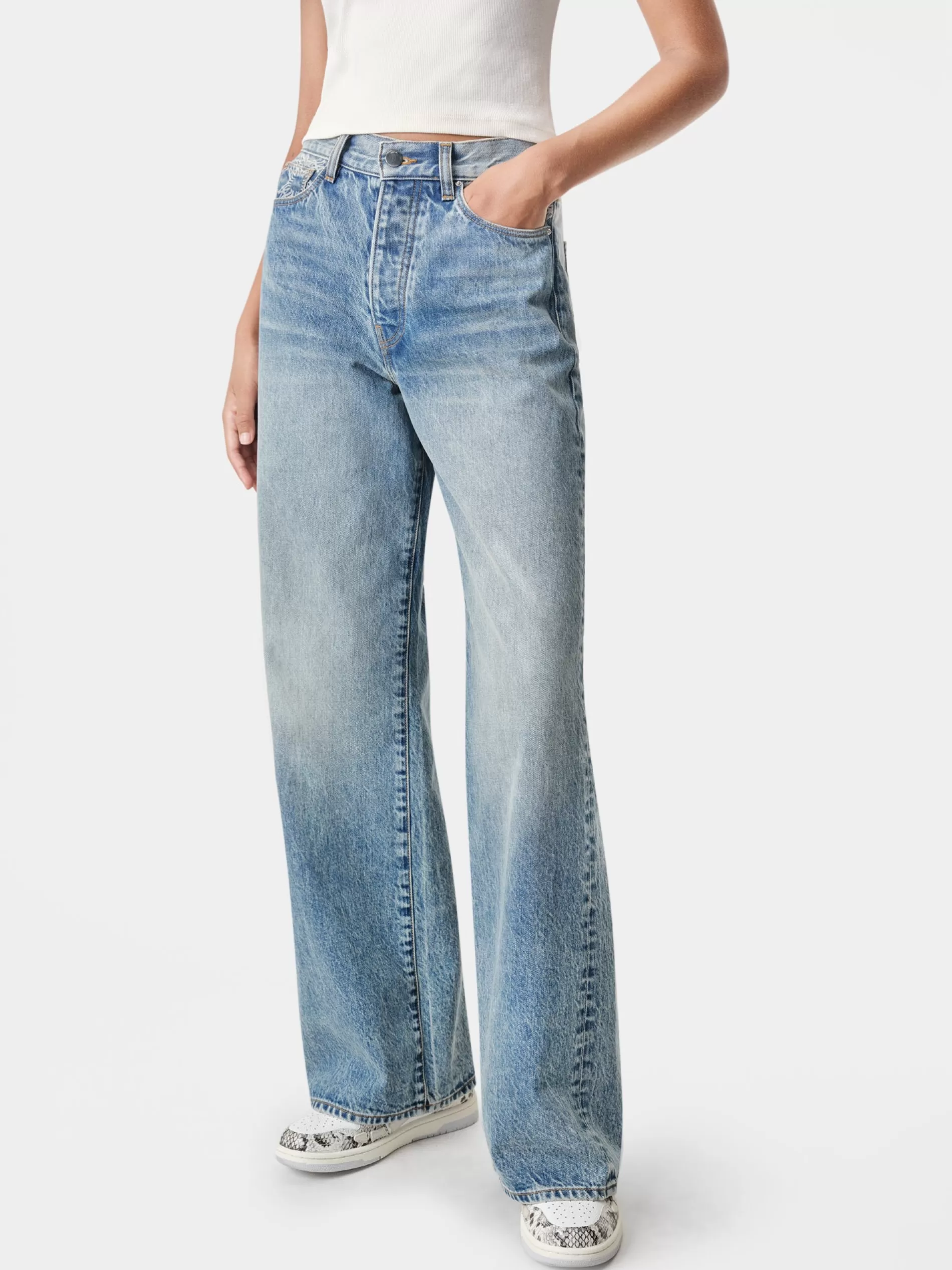 AMIRI Denim>WOMEN'S MA QUAD HIGH RISE WIDE JEAN CLASSIC MID INDIGO