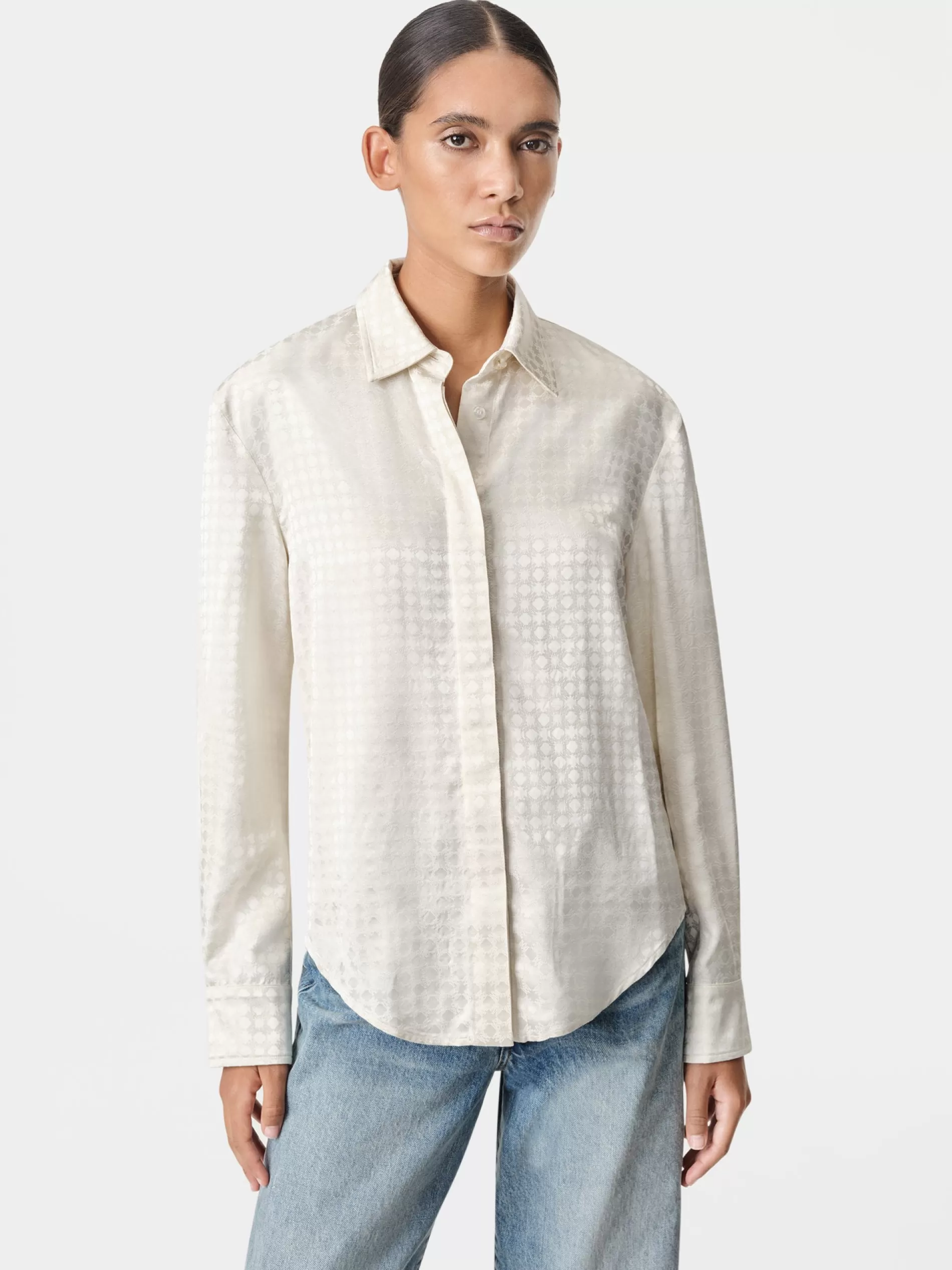 AMIRI Shirts>WOMEN'S MA QUAD LONG SLEEVE SHIRT Alabaster