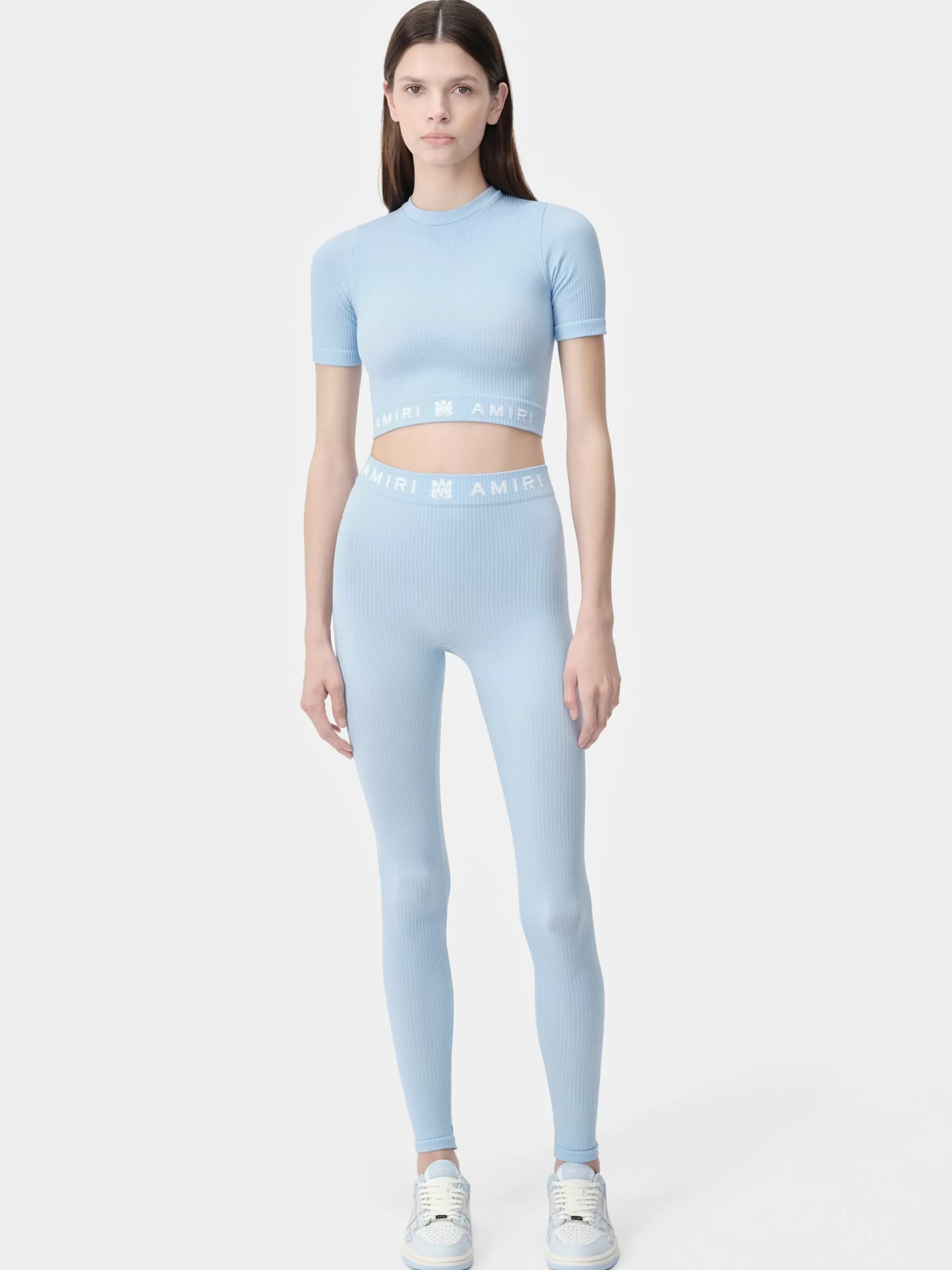 AMIRI Activewear>WOMEN'S MA RIBBED SEAMLESS LEGGING Cerulean