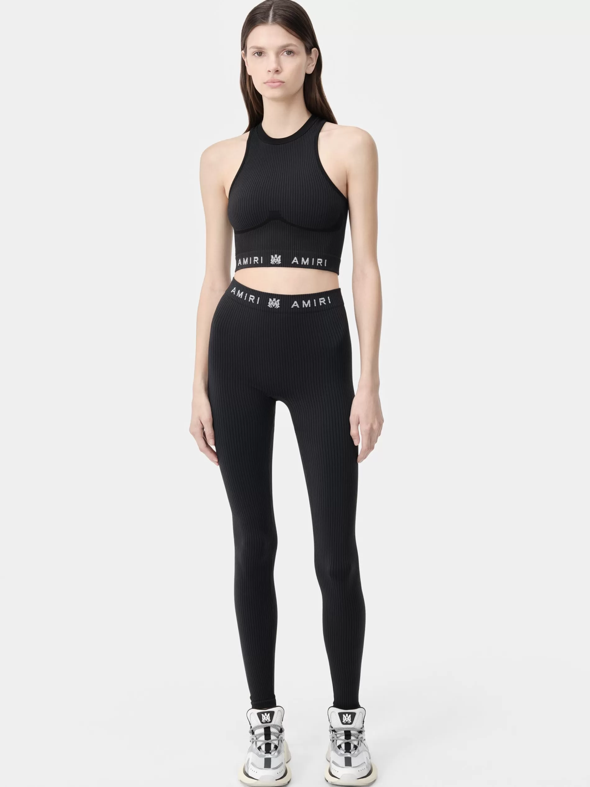 AMIRI Activewear>WOMEN'S MA RIBBED SEAMLESS LEGGING BLACK