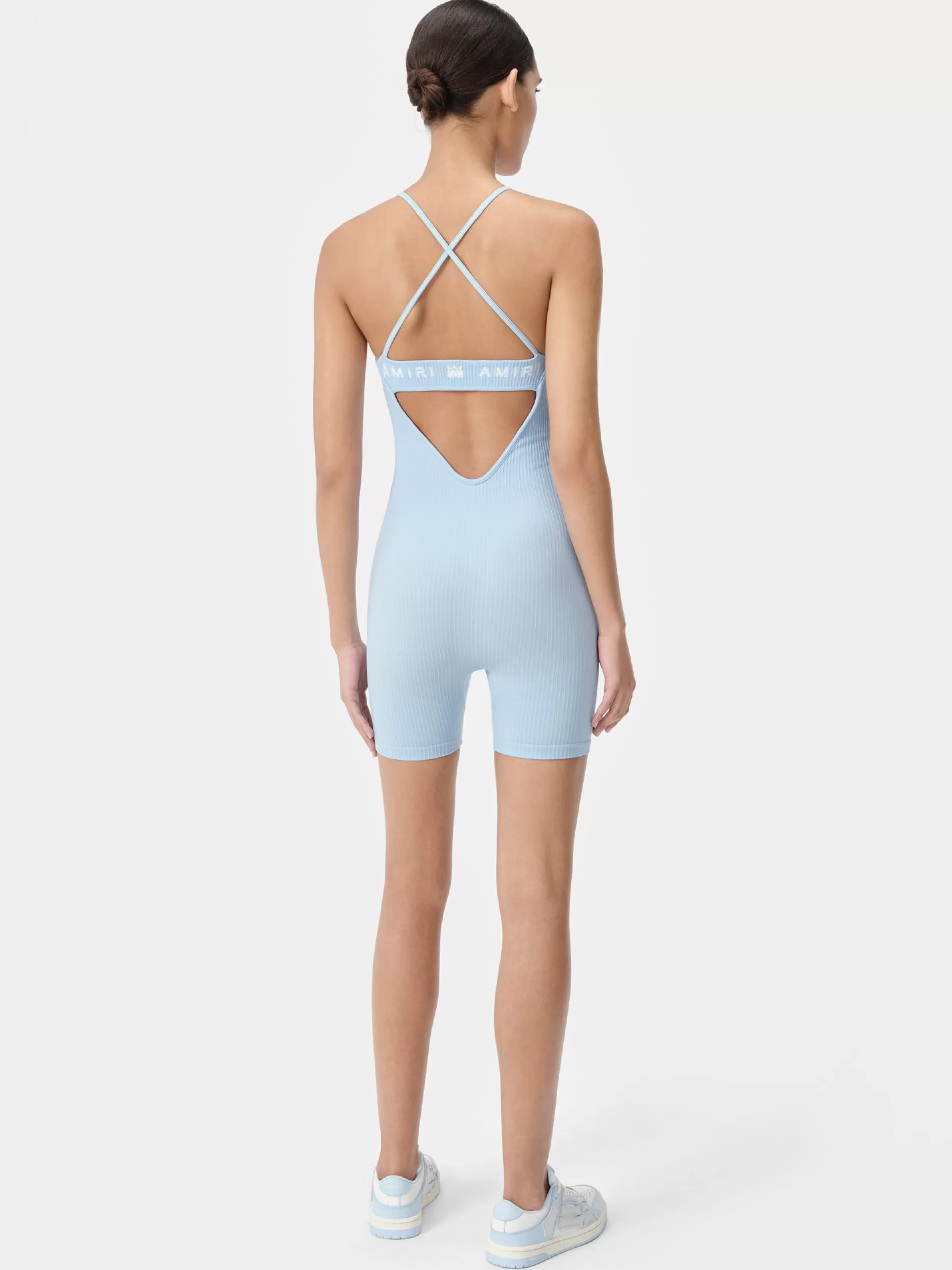 AMIRI Activewear>WOMEN'S MA RIBBED SEAMLESS ROMPER Cerulean