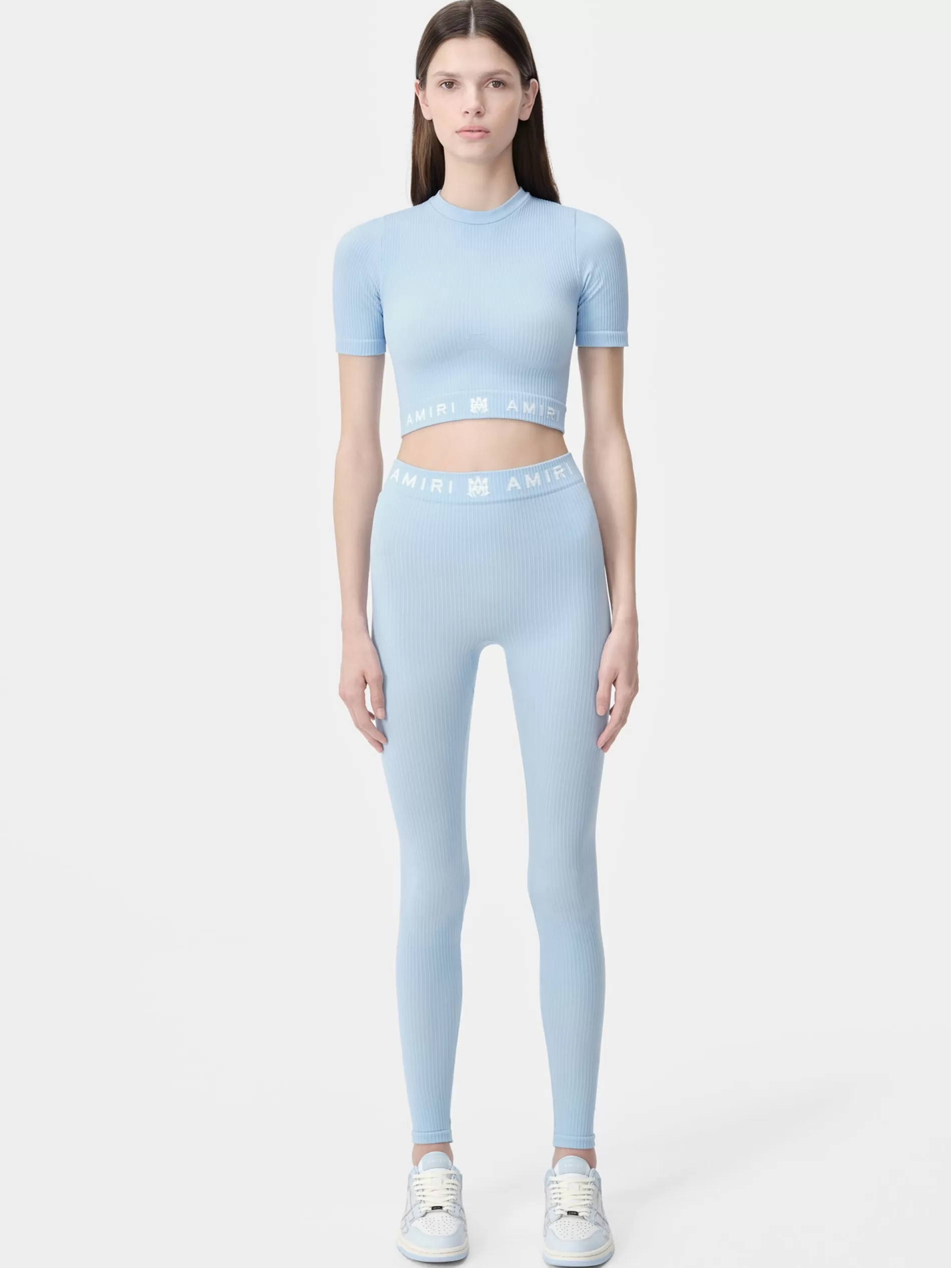 AMIRI Activewear>WOMEN'S MA RIBBED SEAMLESS S/S TOP Cerulean