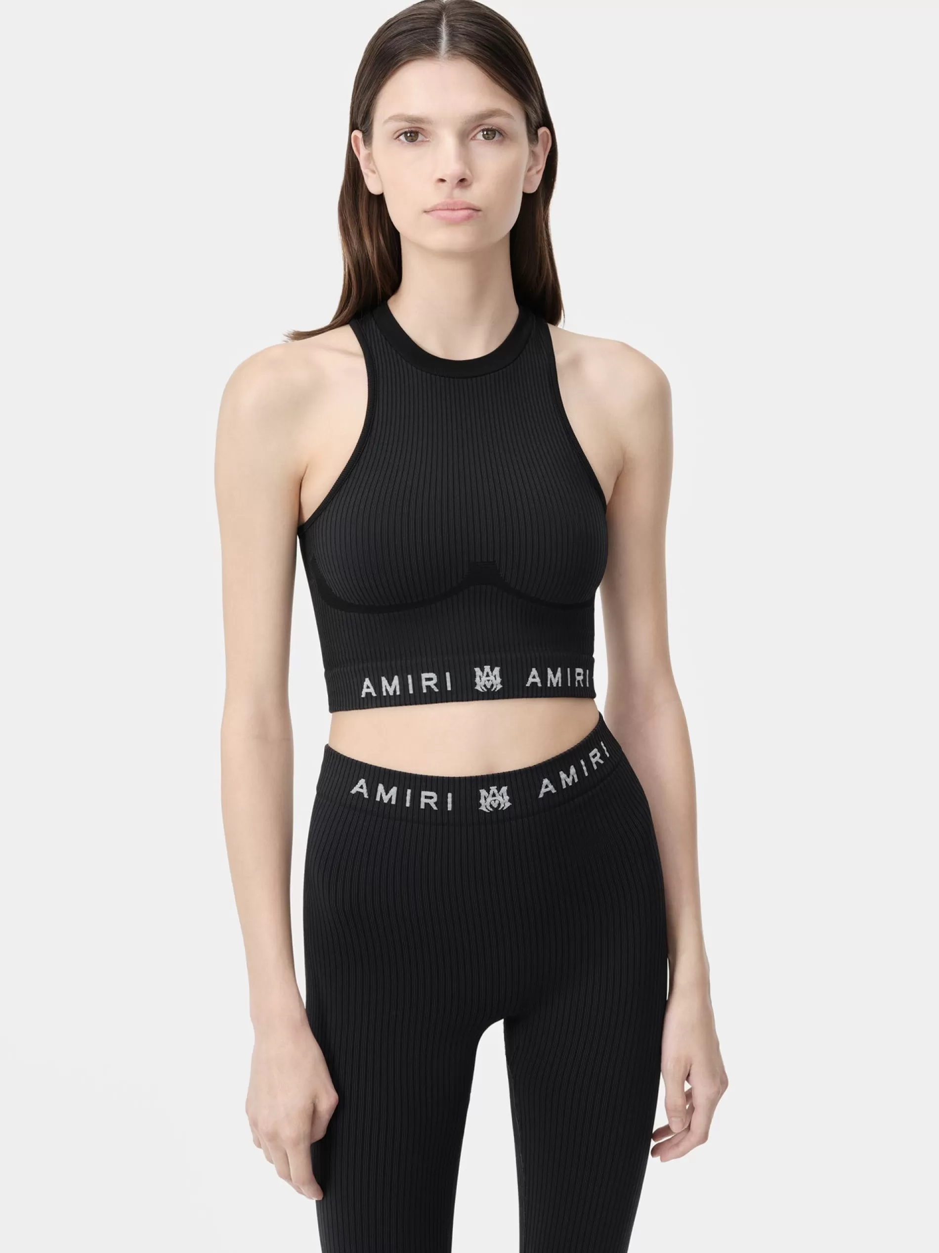 AMIRI Activewear>WOMEN'S MA RIBBED SEAMLESS TANK TOP BLACK