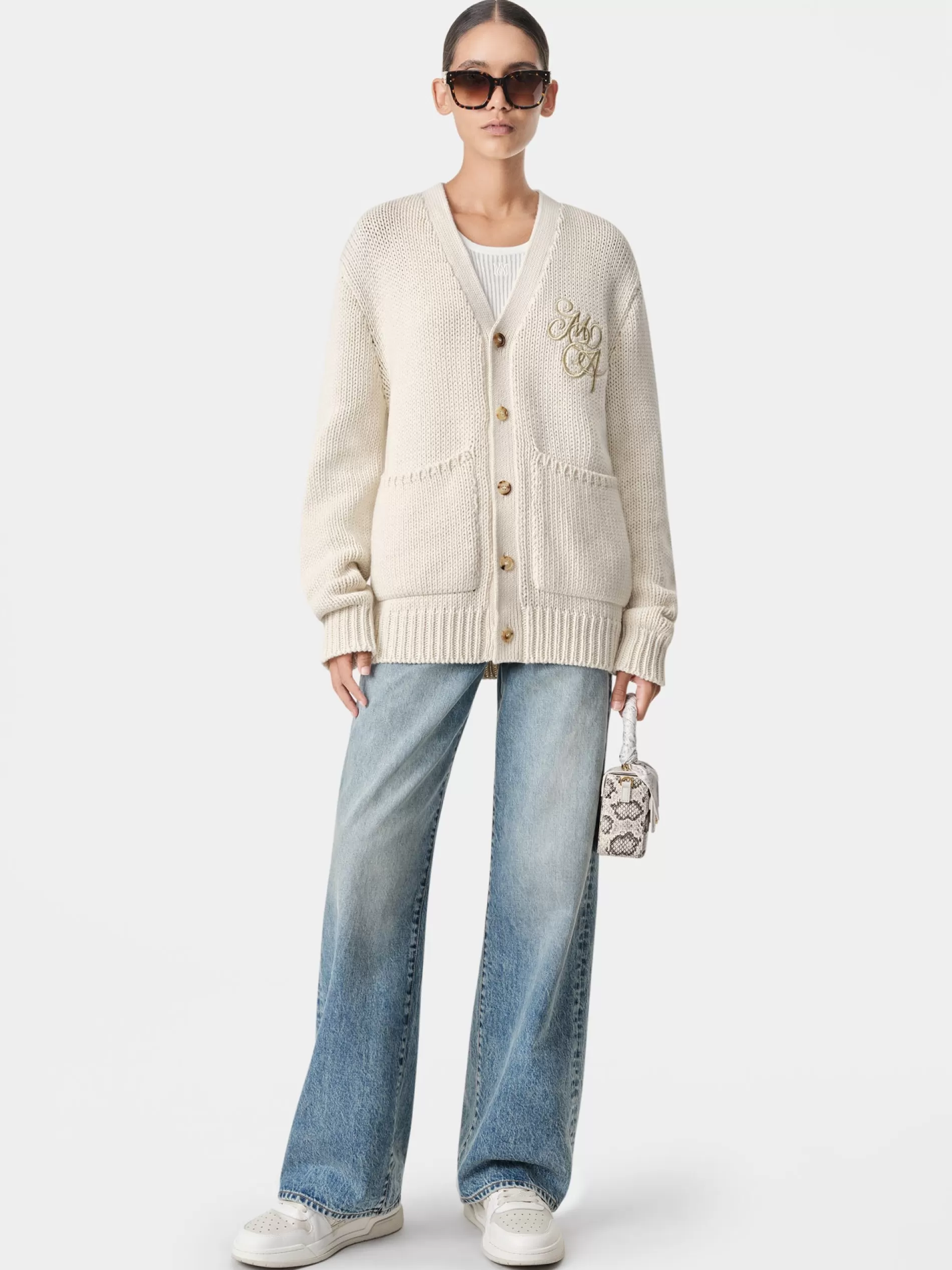 AMIRI Knitwear>WOMEN'S MA SWIRL CARDIGAN Alabaster