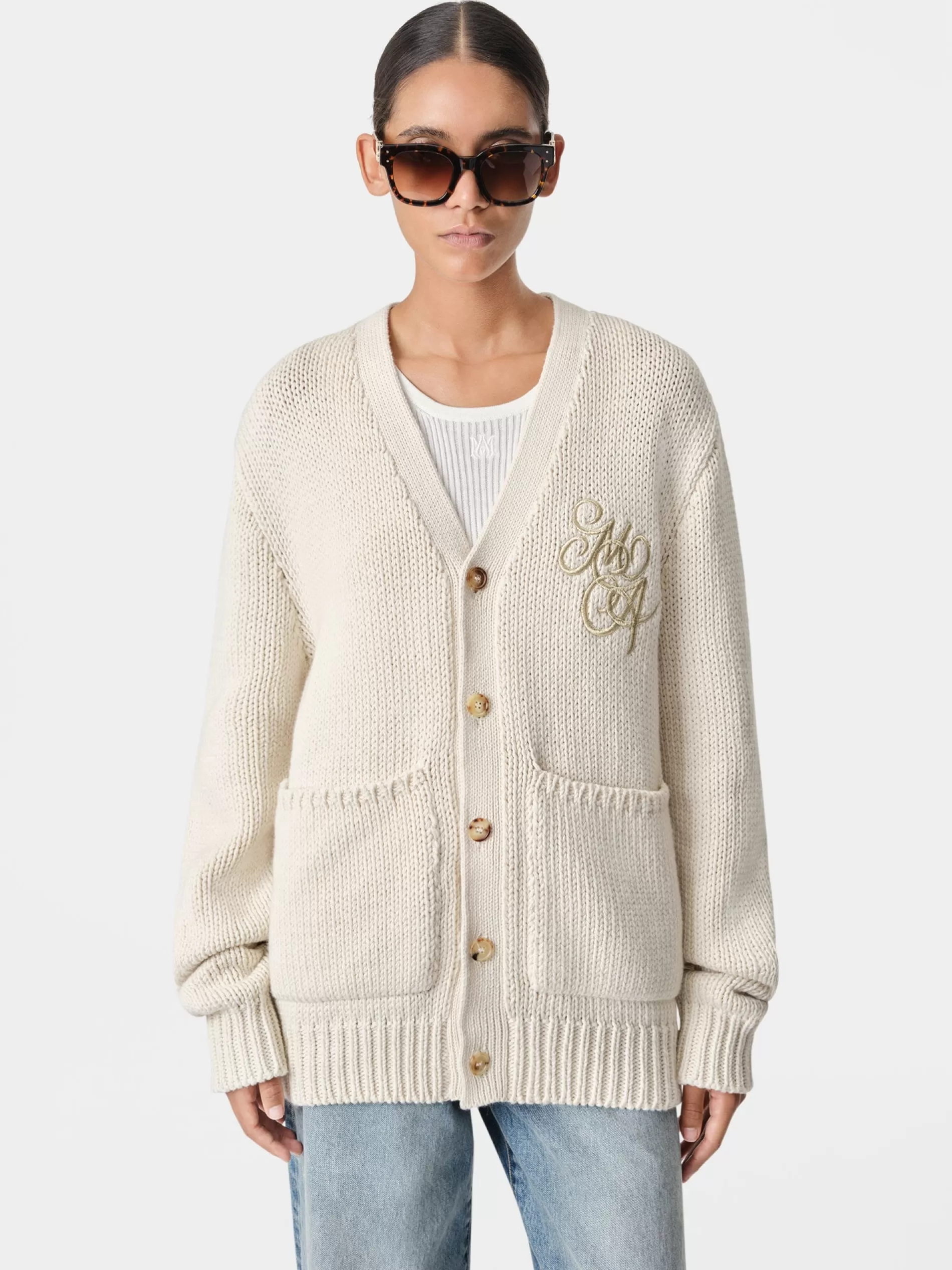 AMIRI Knitwear>WOMEN'S MA SWIRL CARDIGAN Alabaster