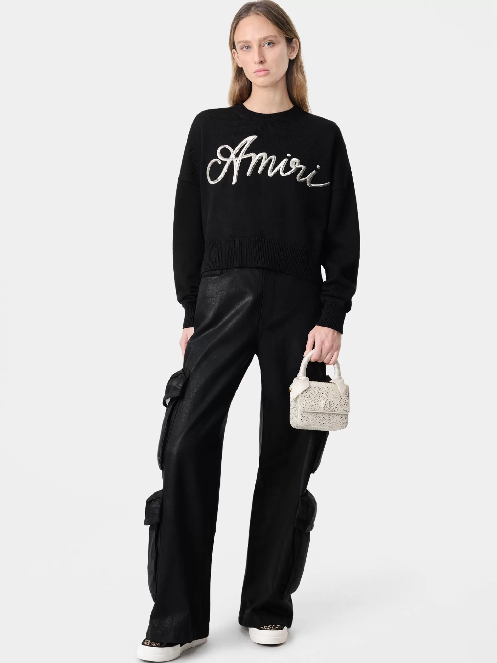 AMIRI Knitwear>WOMEN'S MA SWIRL CREW BLACK