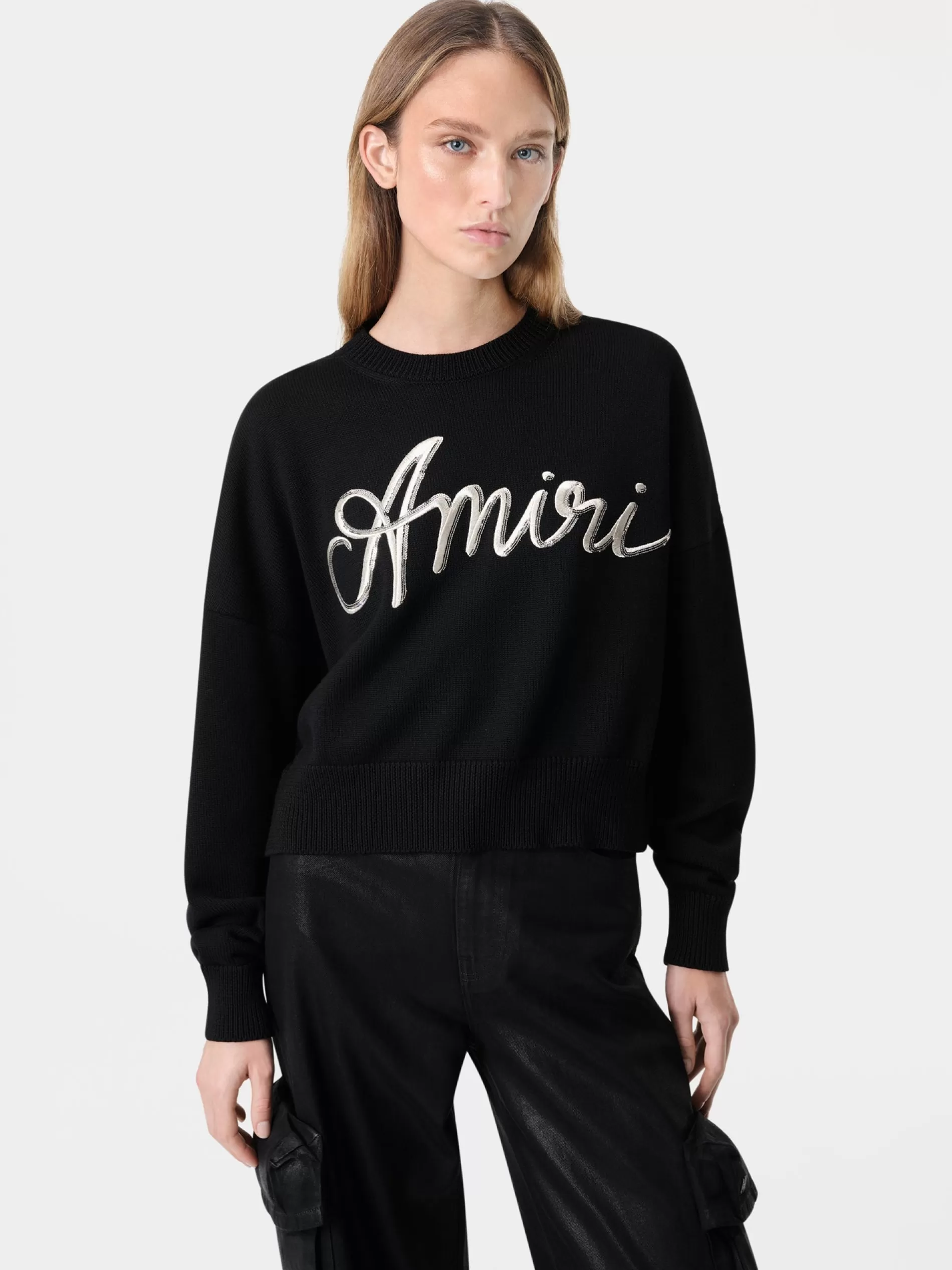 AMIRI Knitwear>WOMEN'S MA SWIRL CREW BLACK