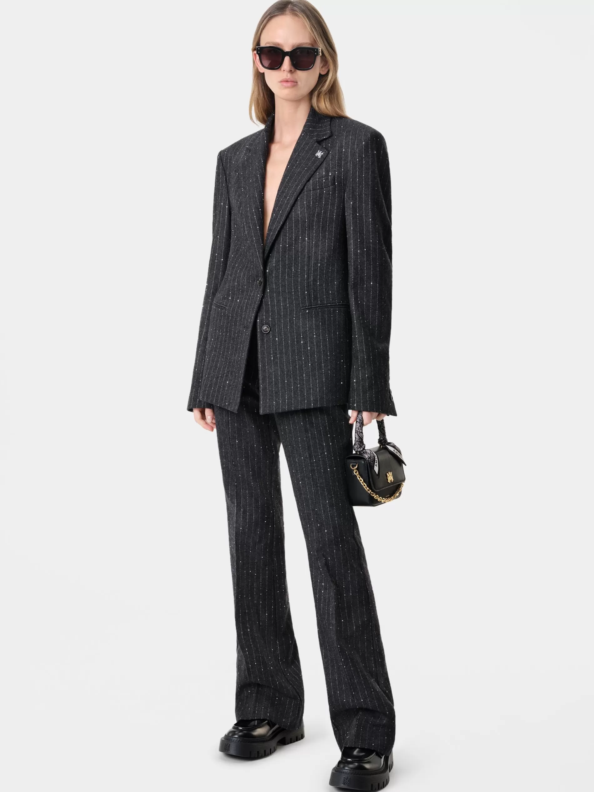 AMIRI Outerwear>WOMEN'S SEQUIN PINSTRIPE BLAZER Dark Grey