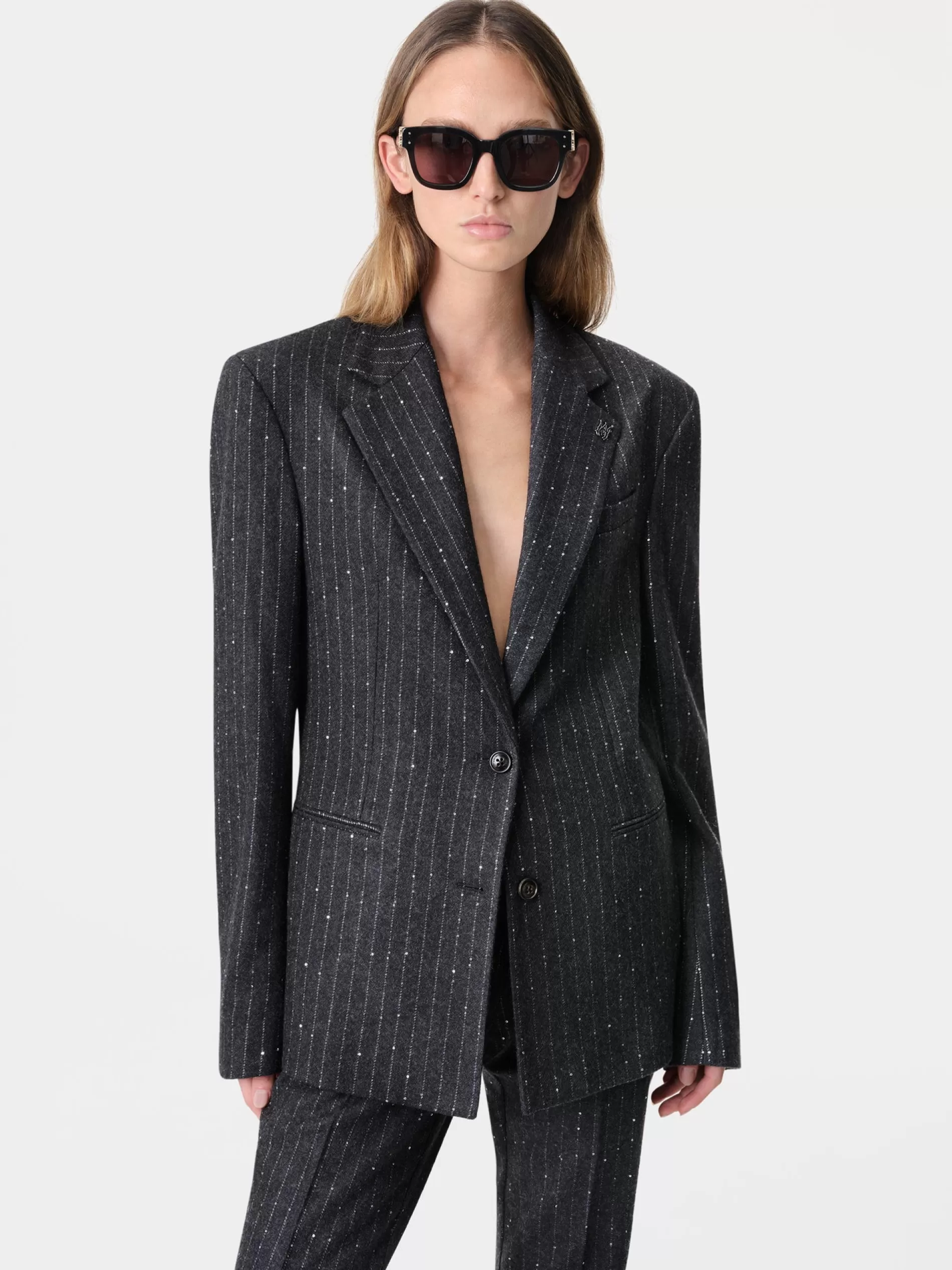 AMIRI Outerwear>WOMEN'S SEQUIN PINSTRIPE BLAZER Dark Grey