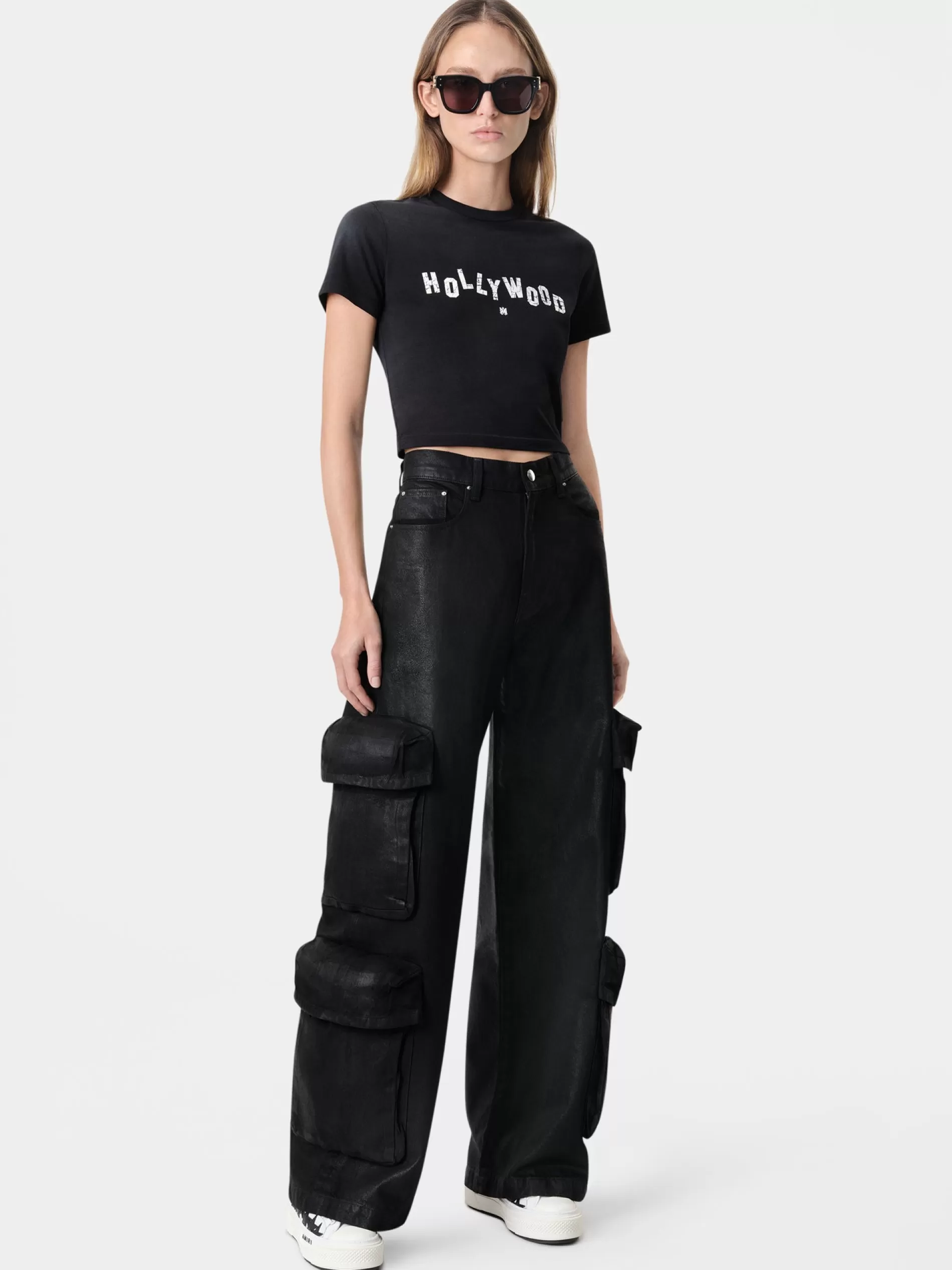 AMIRI Denim>WOMEN'S WAXED BAGGY CARGO JEAN BLACK