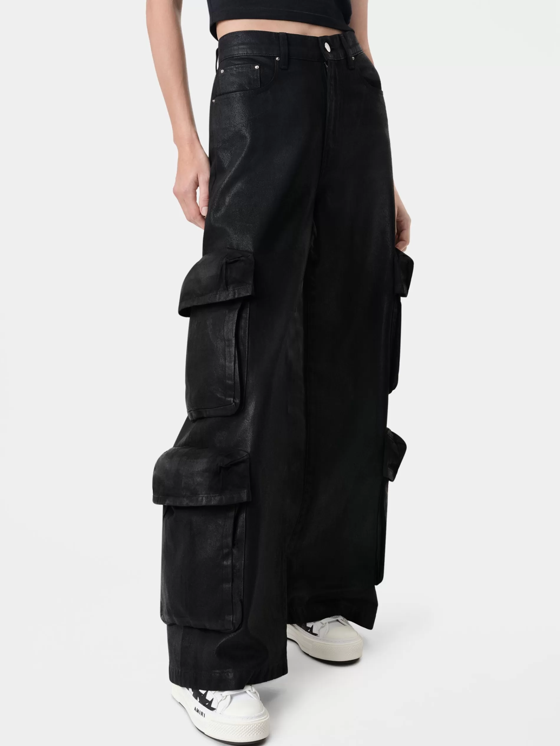 AMIRI Denim>WOMEN'S WAXED BAGGY CARGO JEAN BLACK