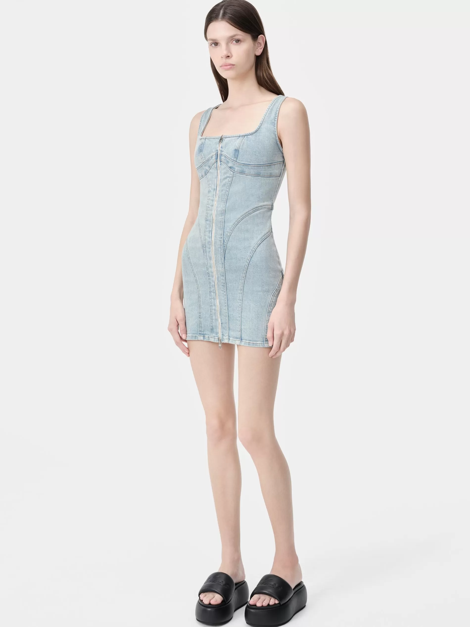 AMIRI Dresses | Denim>WOMEN'S ZIP CORSET DRESS Light Indigo