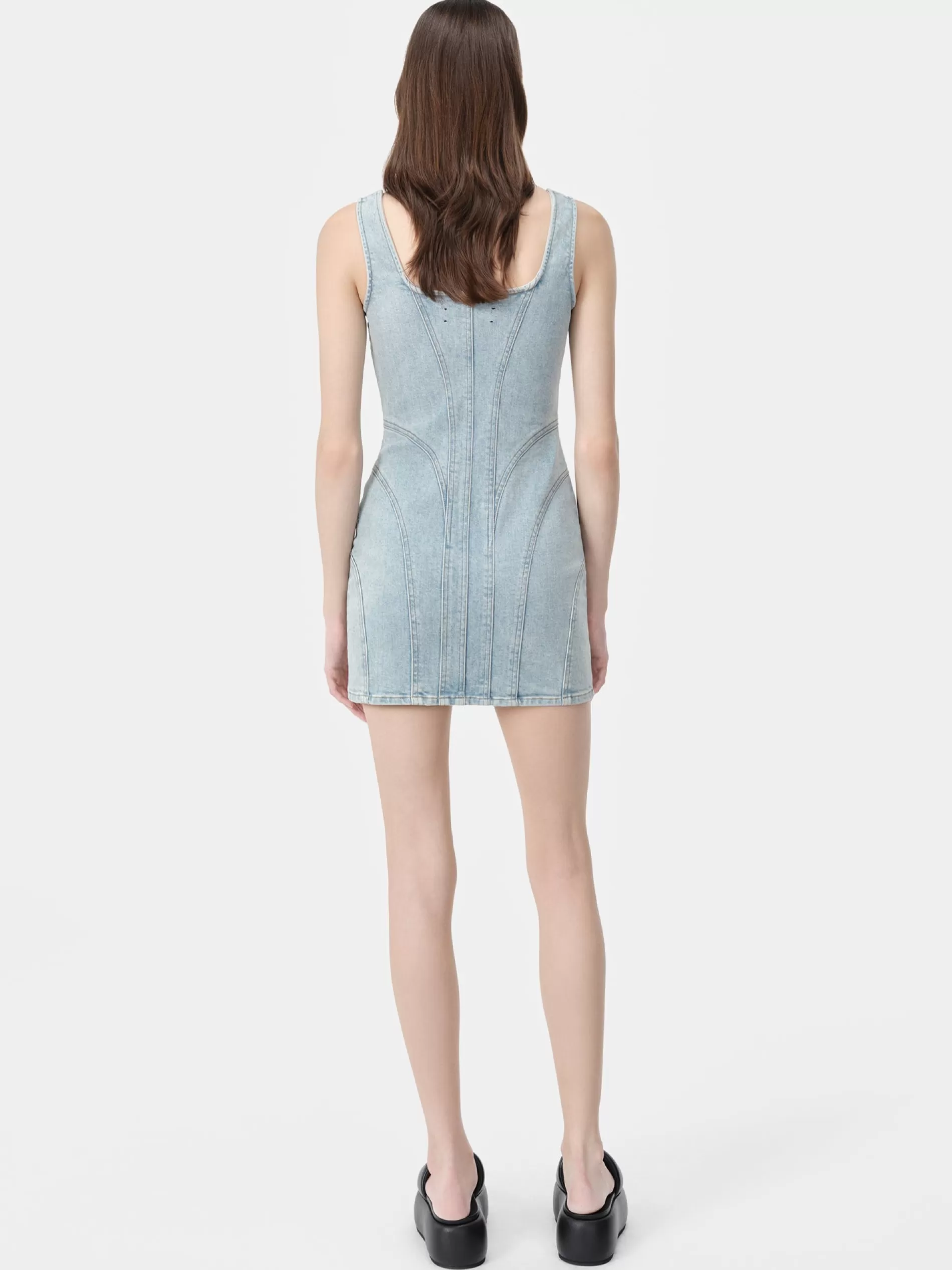 AMIRI Dresses | Denim>WOMEN'S ZIP CORSET DRESS Light Indigo